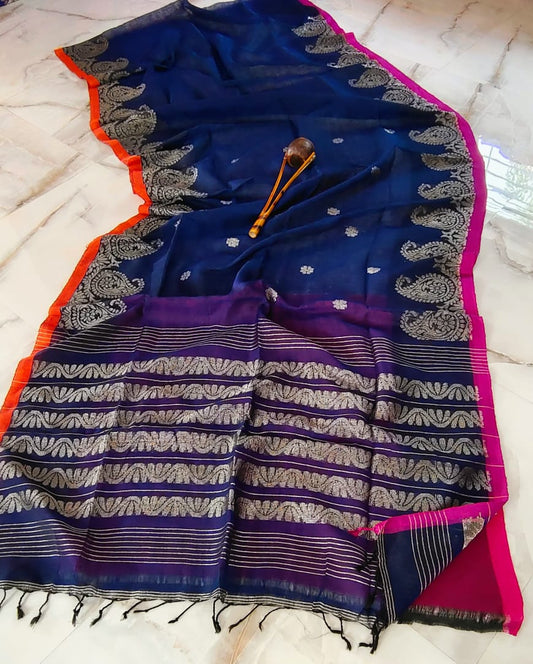 Pure Linen By Line Saree With Running Blouse