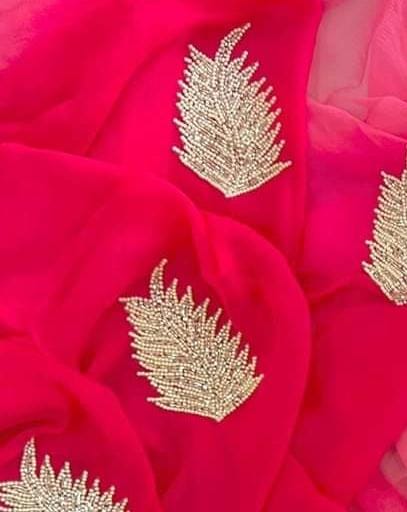 Red color Leaf motif design pure jaipuri Chiffon Saree