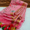 Pure Kota Linen Silk Hand Embroidery Work Saree With Blouse.