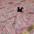 Pure Kota Linen Silk Hand Embroidery Work Saree With Blouse.