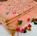 Pure Kota Linen Silk Hand Embroidery Work Saree With Blouse.