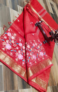 Pure Kota Linen Silk Hand Embroidery Work Saree With Blouse.