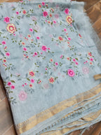 Pure Kota Linen Silk Hand Embroidery Work Saree With Blouse.