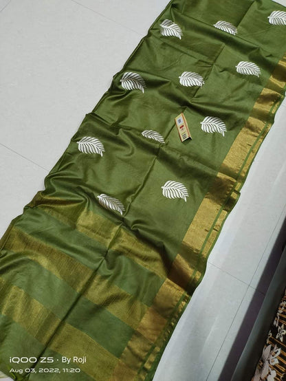 Pure Tussar- Moonga Hand Embroidered Saree With Running Blouse
