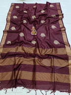 Pure Tussar- Moonga Hand Embroidered Saree With Running Blouse