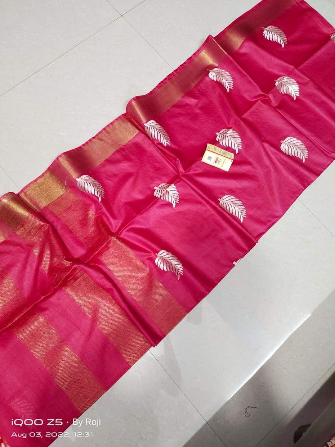 Pure Tussar- Moonga Hand Embroidered Saree With Running Blouse