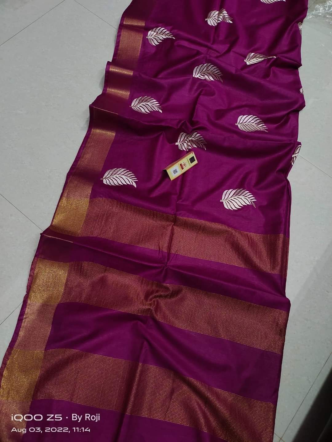 Pure Tussar- Moonga Hand Embroidered Saree With Running Blouse