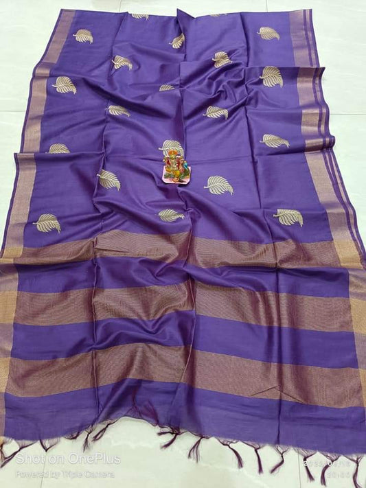 Pure Tussar- Moonga Hand Embroidered Saree With Running Blouse