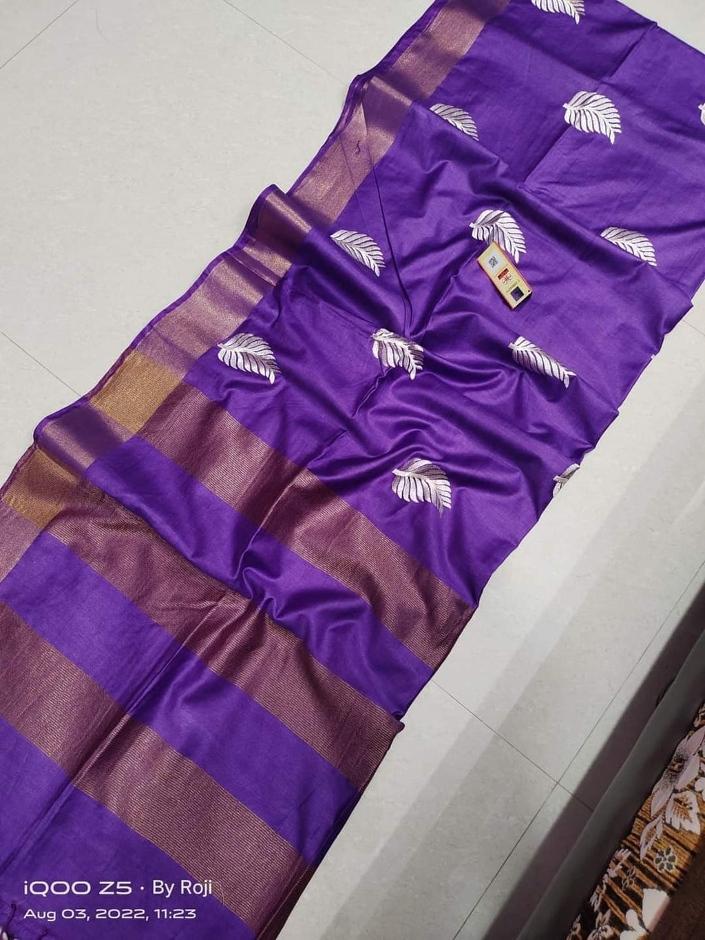 Pure Tussar- Moonga Hand Embroidered Saree With Running Blouse