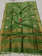 Pure Tussar- Moonga Hand Embroidered Saree With Running Blouse