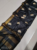 Pure Tussar- Moonga Hand Embroidered Saree With Running Blouse