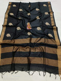 Pure Tussar- Moonga Hand Embroidered Saree With Running Blouse