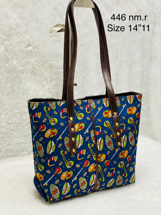 Hand- Block Print Designer Tote Bag with Double partition