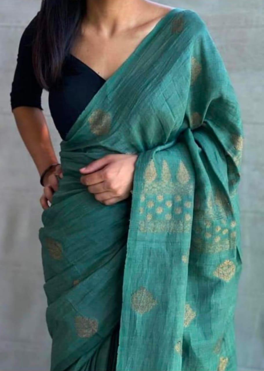 Pure Organic Linen Jamdani weaved Saree