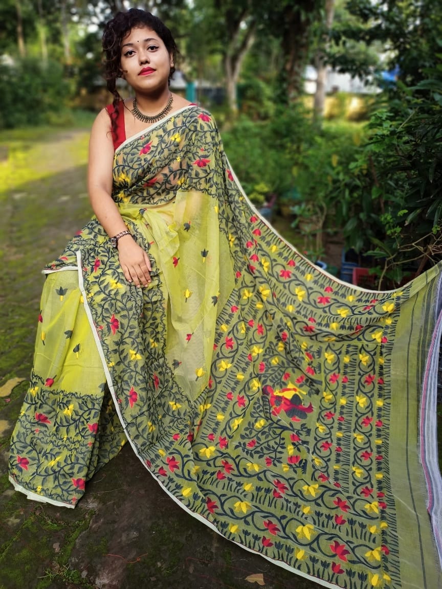 Pure Bengal Cotton Silk Jamdani Weaving saree With Blouse.