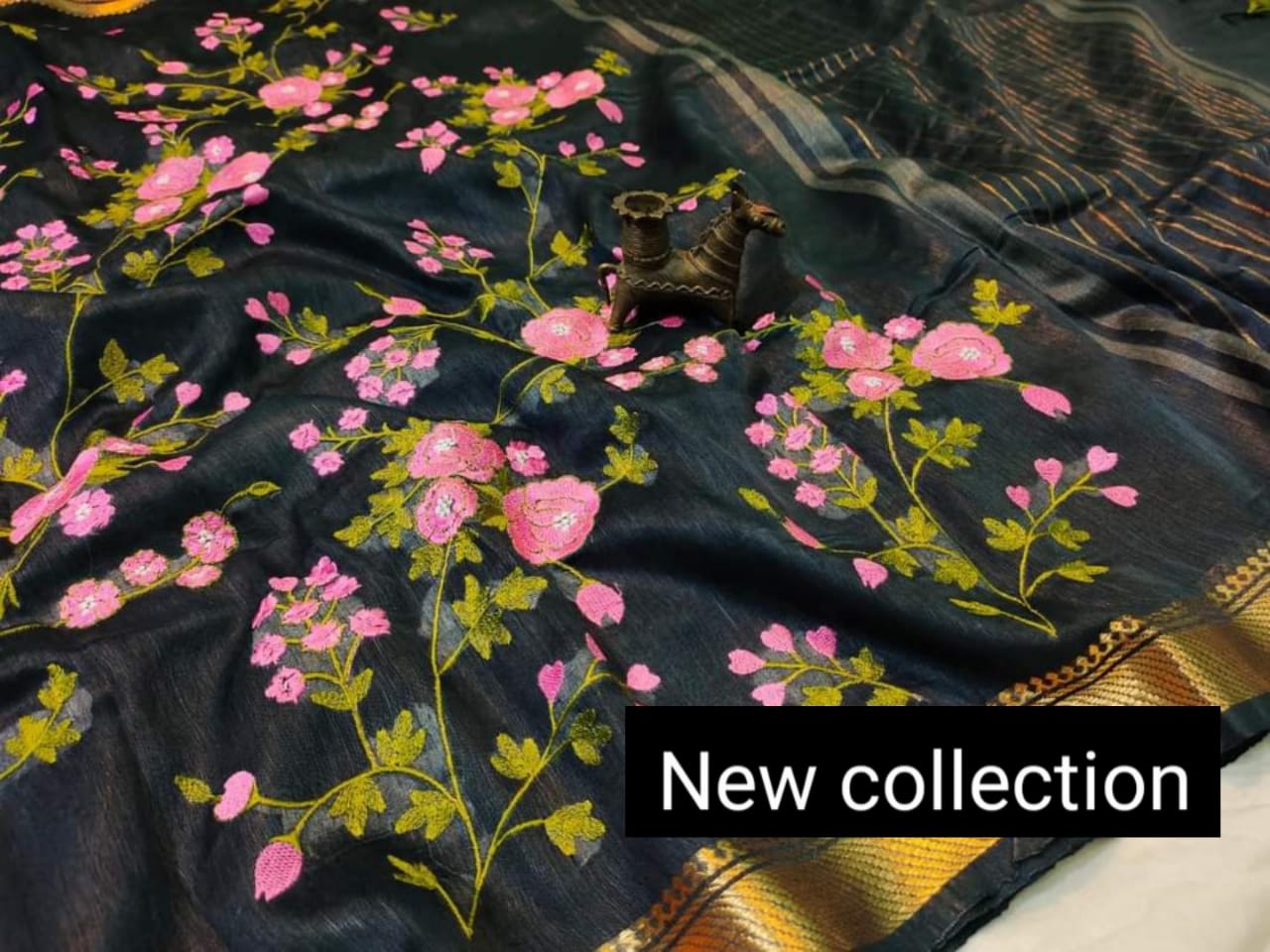 Pure Kota Linen Silk Hand Embroidery Work Saree With Blouse.