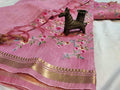 Pure Kota Linen Silk Hand Embroidery Work Saree With Blouse.