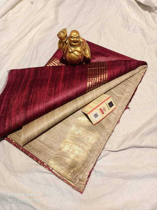 Pure Tussar- Ghicha Silk Hand weaving Saree With Running Blouse