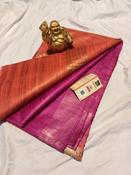 Pure Tussar- Ghicha Silk Hand weaving Saree With Running Blouse