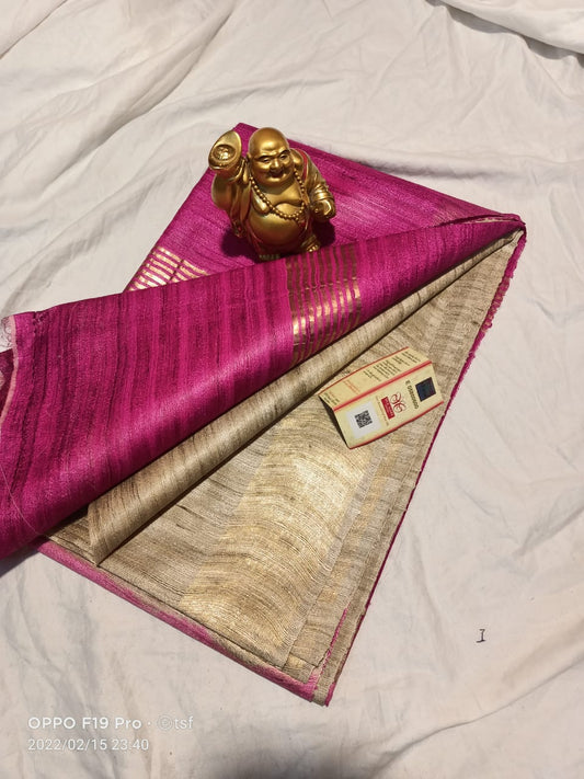 Pure Tussar- Ghicha Silk Hand weaving Saree With Running Blouse