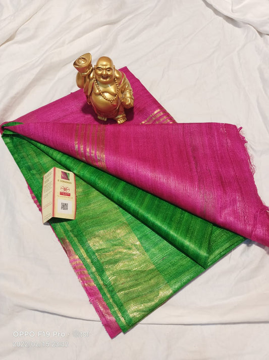 Pure Tussar- Ghicha Silk Hand weaving Saree With Running Blouse