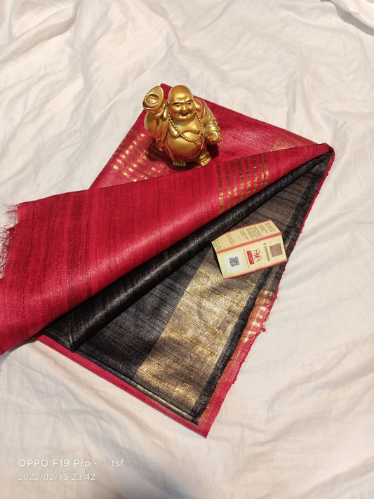 Pure Tussar- Ghicha Silk Hand weaving Saree With Running Blouse