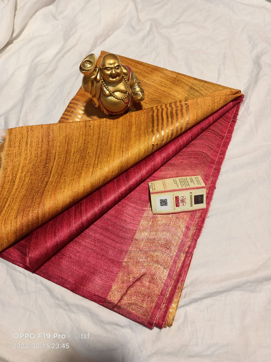 Pure Tussar- Ghicha Silk Hand weaving Saree With Running Blouse