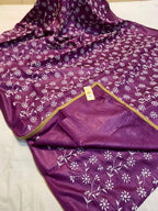 Pure Desi Tussar By Tussar Silk Embroidery Work Saree With Running Blouse