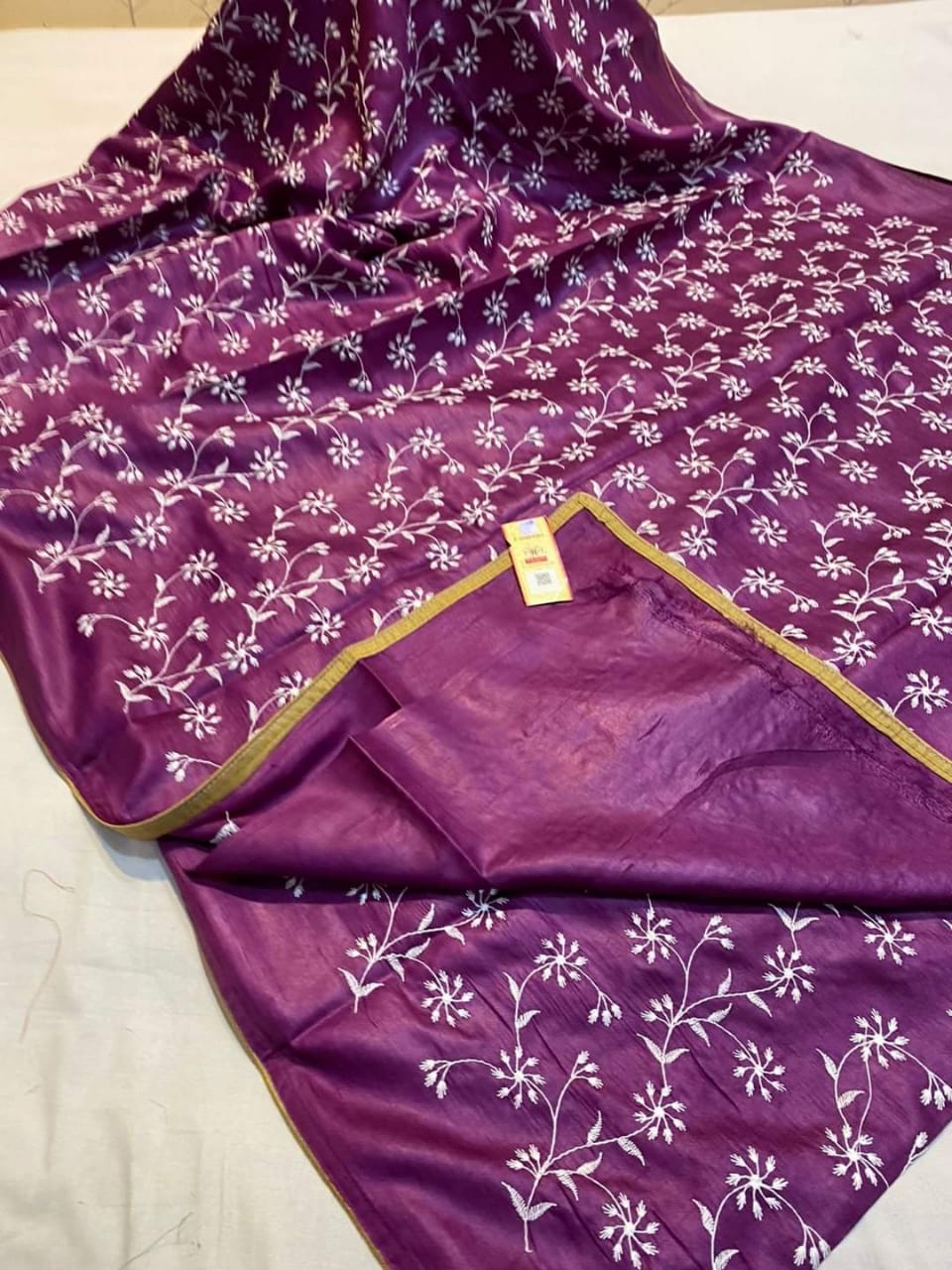 Pure Desi Tussar By Tussar Silk Embroidery Work Saree With Running Blouse