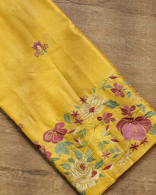 Pure Desi Tussar By Tussar Silk Embroidery Work Saree With Running Blouse.