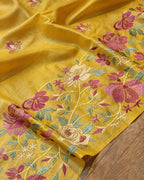 Pure Desi Tussar By Tussar Silk Embroidery Work Saree With Running Blouse.