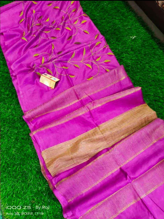 Pure Kota Staple Silk Hand Embroidery Work Saree With Blouse.