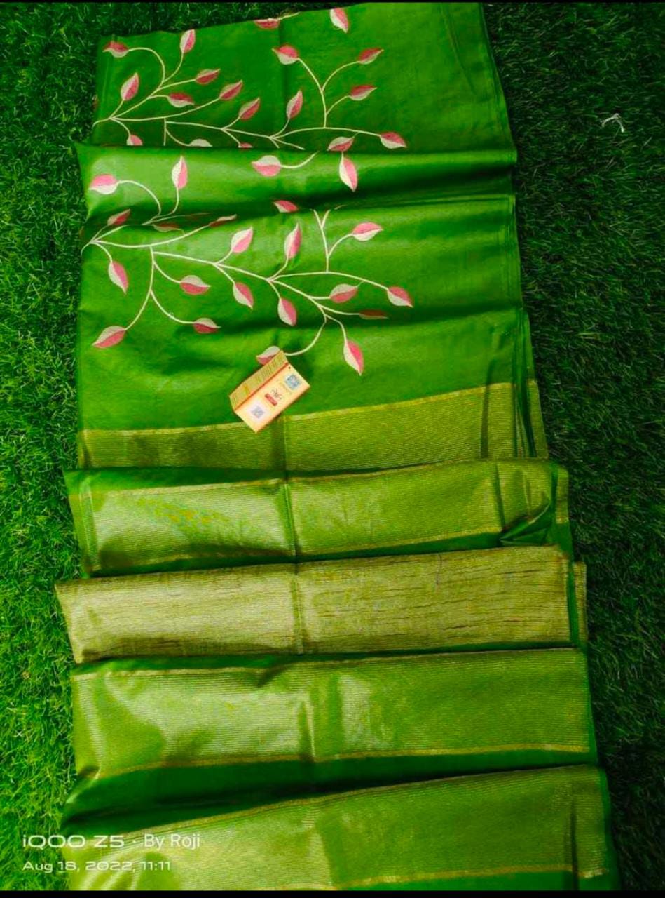 Pure Kota Staple Silk Hand Embroidery Work Saree With Blouse.