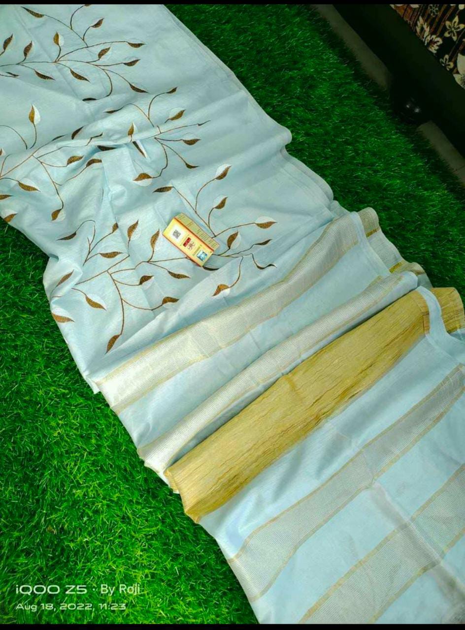 Pure Kota Staple Silk Hand Embroidery Work Saree With Blouse.