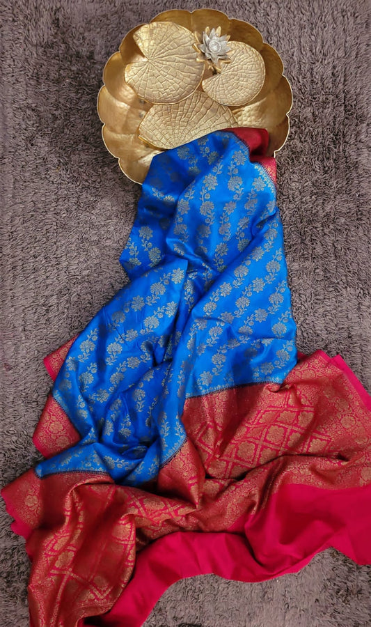 Designer Banarasi Handloom Semi Khaddi Georgette Soft silk Saree with allover Antique Zari