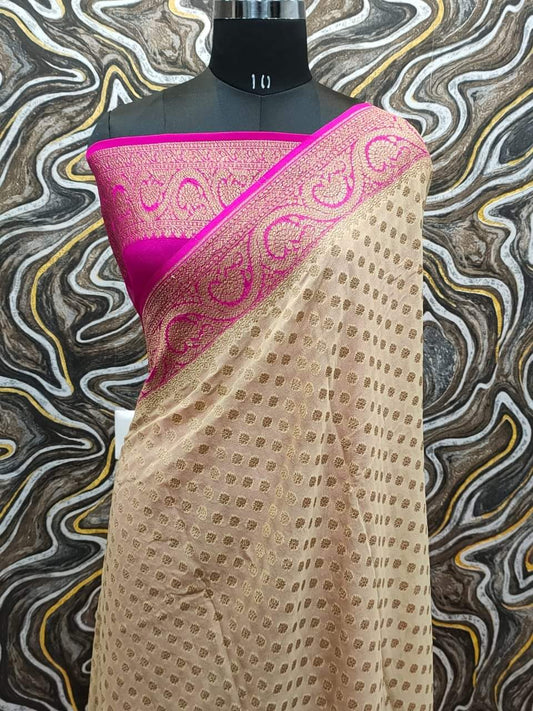 Designer Banarasi Handloom Semi Khaddi Georgette silk Saree with allover Zari