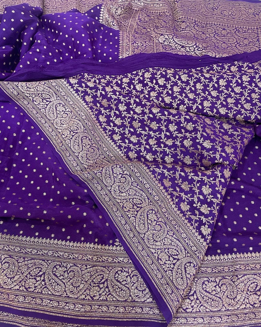 Designer Banarasi Handloom Semi Khaddi Georgette silk Saree with allover Jaal Work