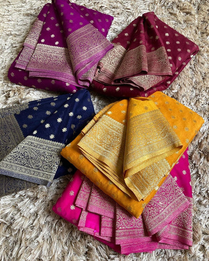 Designer Banarasi Handloom Semi Khaddi Georgette silk Saree with allover Jaal Work