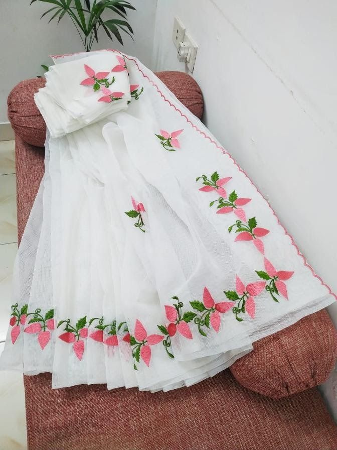 Kota-Doria Unstitched Saree with Embroidey Work