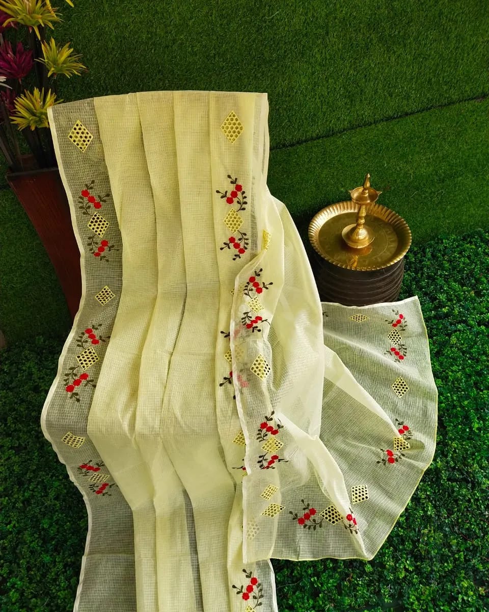 Kota-Doria Unstitched Saree with Embroidey Work