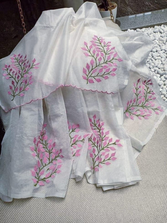 Kota-Doria Unstitched Saree with Embroidey Work