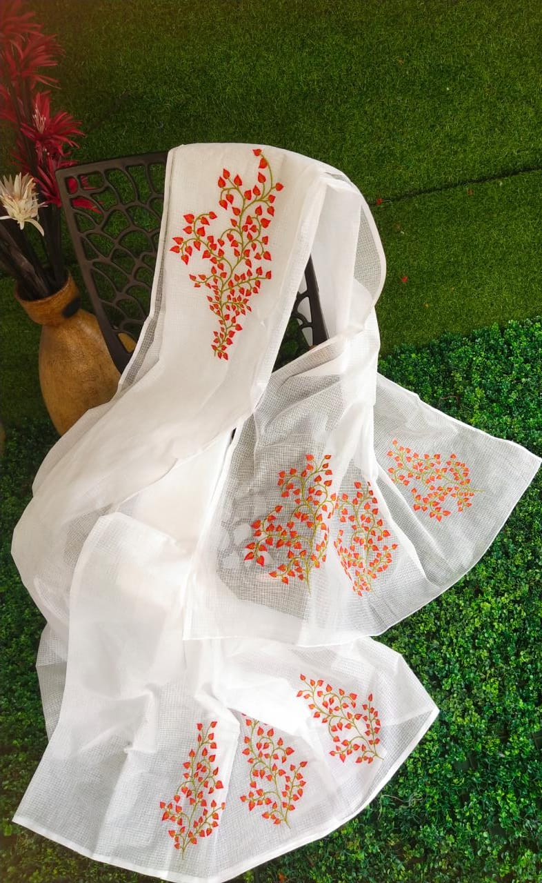 Kota-Doria Unstitched Saree with Embroidey Work