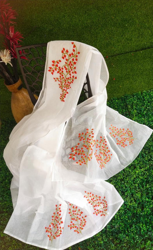 Kota-Doria Unstitched Saree with Embroidey Work