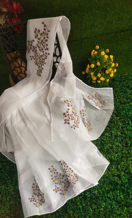 Kota-Doria Unstitched Saree with Embroidey Work