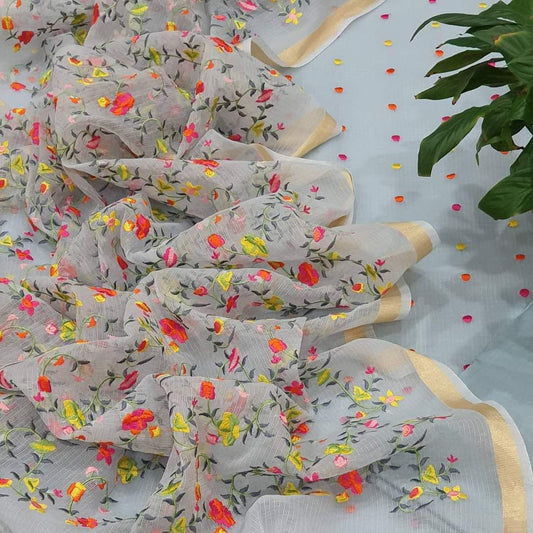 Kota-Doria Unstitched Suit with Embroidey Work