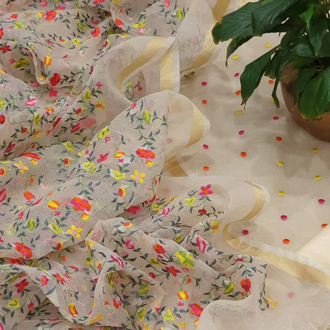 Kota-Doria Unstitched Suit with Embroidey Work