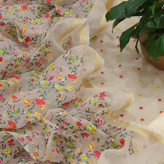 Kota-Doria Unstitched Suit with Embroidey Work