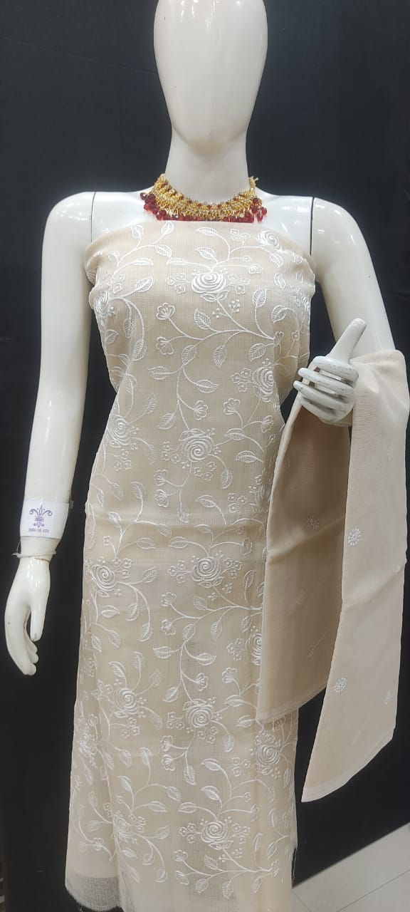 Pure Kota-Doria Unstitched Suit with Embroidey Work
