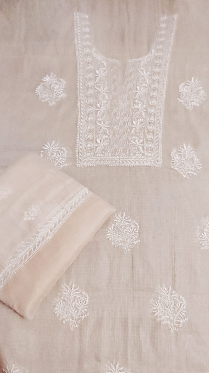 Pure Kota-Doria Unstitched Suit with Embroidey Work