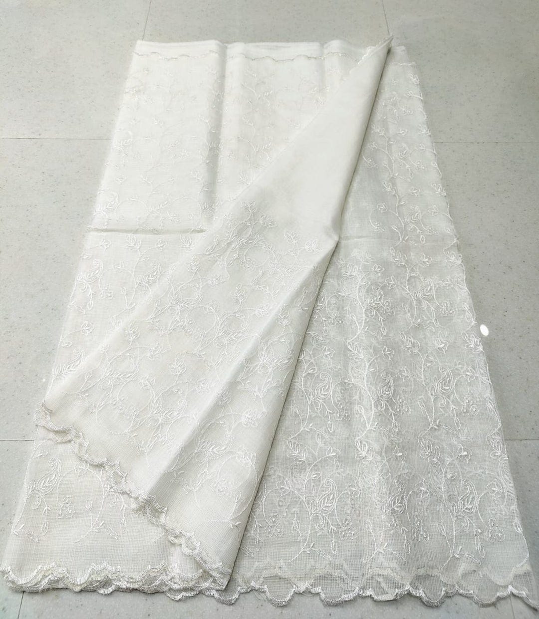 Kota-Doria Unstitched Saree with Embroidey Work